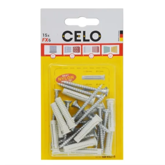 Celo FX 6 univerzális nylon dűbel + 4,5x45 facsavar - 15db / bliszter