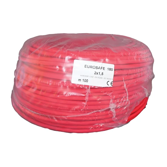 Honnor Security 2x1.5R.180 2-eres, 1,5 mm2 névleges keresztmetszetű, tömör réz erek, piros, lángálló, halogénmentes