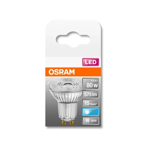 Osram Star PAR16 üveg ház/6,9W/575lm/4000K/GU10/230V/36fok/83lm/W LED spot izzó