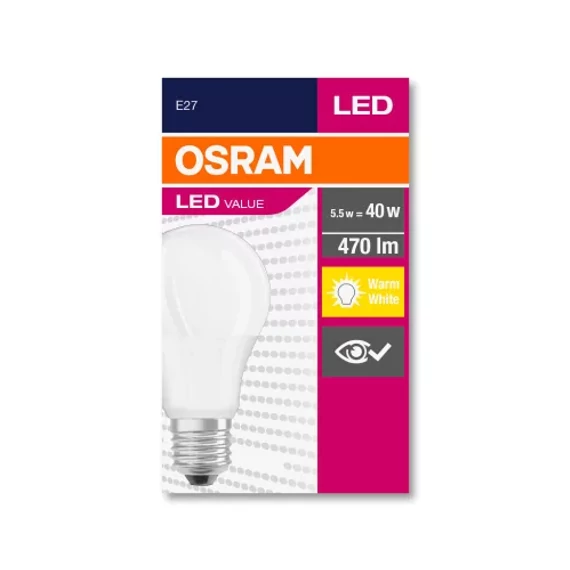 Osram Value opál búra/5,5W/470lm/2700K/E27 LED körte izzó