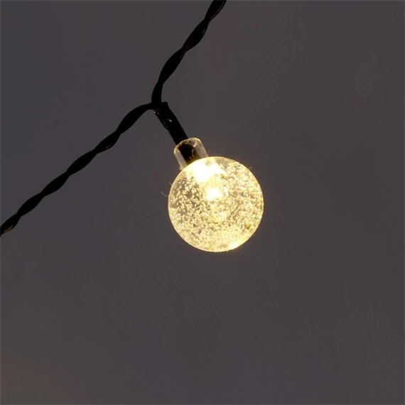 Iris Buborékgömb alakú 23mm/8 programos/6,5m/IPX3 szabványos/meleg fehér/30db LED-es/napelemes fényfüzér, fénydekoráció