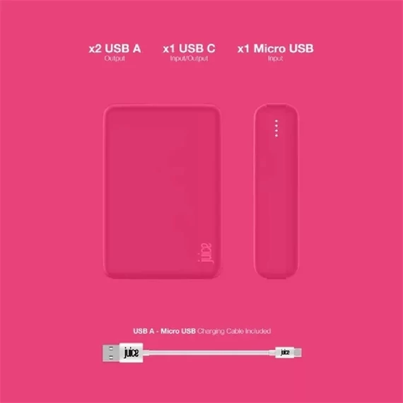 Juice JUI-PBANK-3-ECO-RASP ECO 3 10000mAh 15W rózsaszín power bank